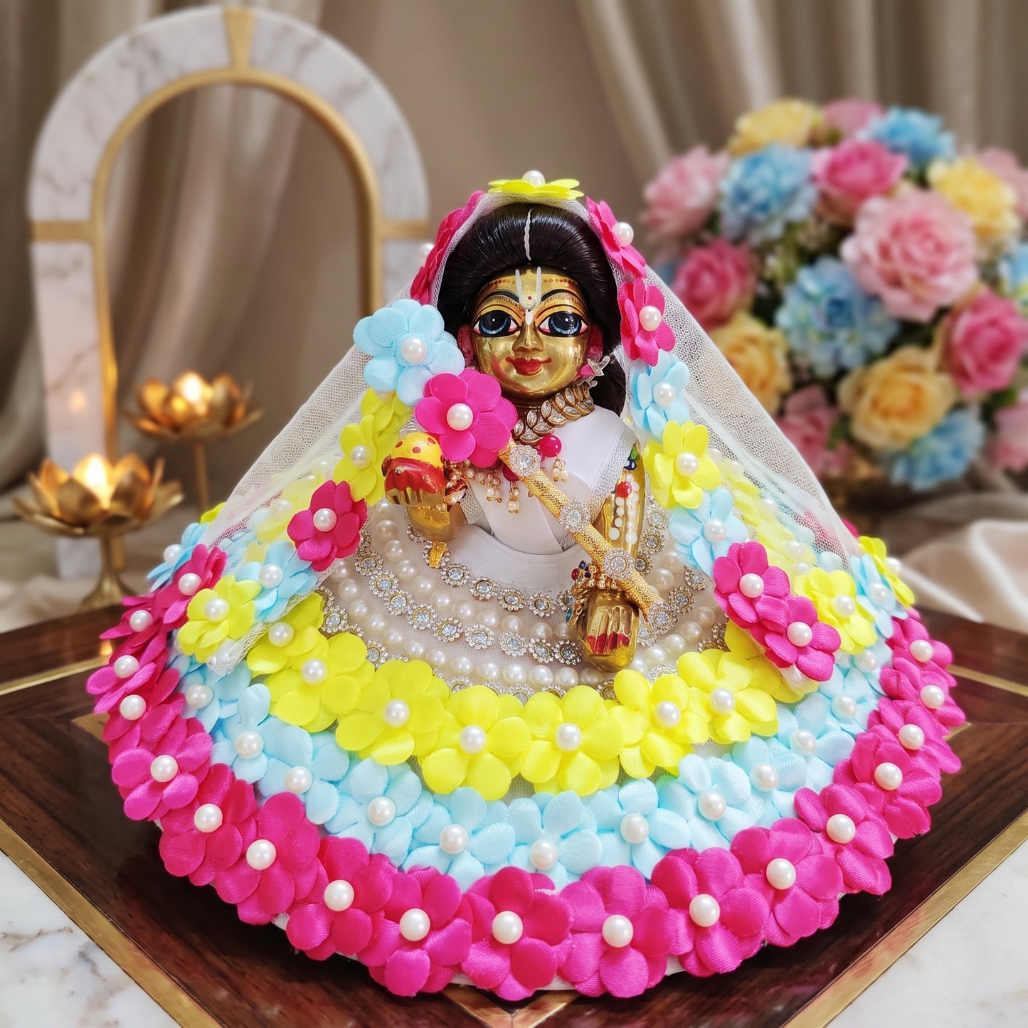 Bal Radha Multi Flower Dress with Dupatta, Bansuri and a Surprise Gift