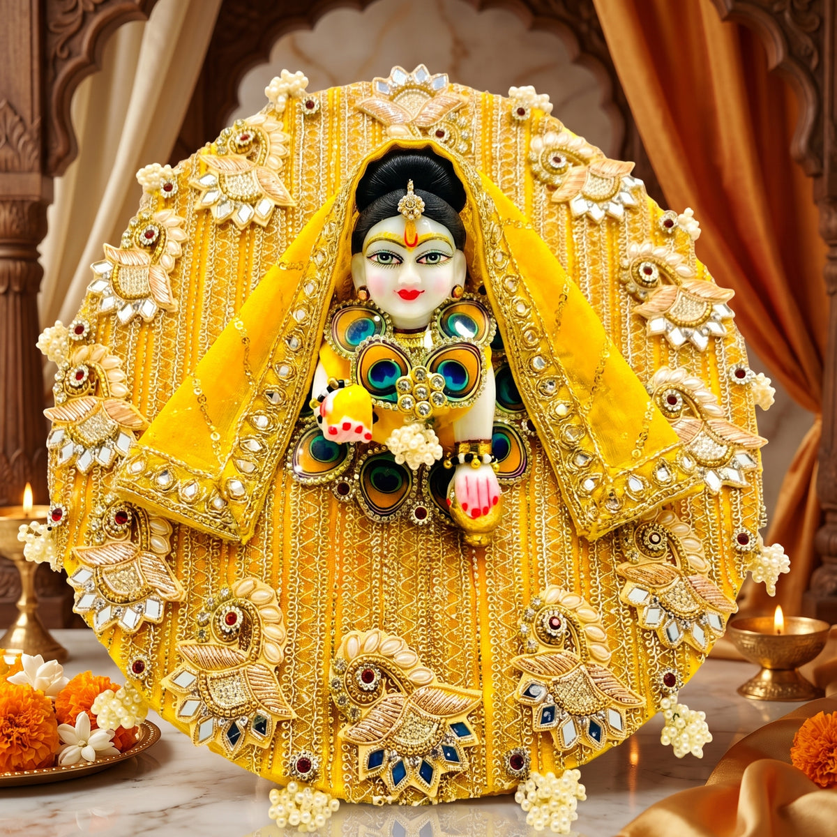 Royal Yellow Designer Radha Rani Dress with Dupatta, Bansuri and a Surprise Gift