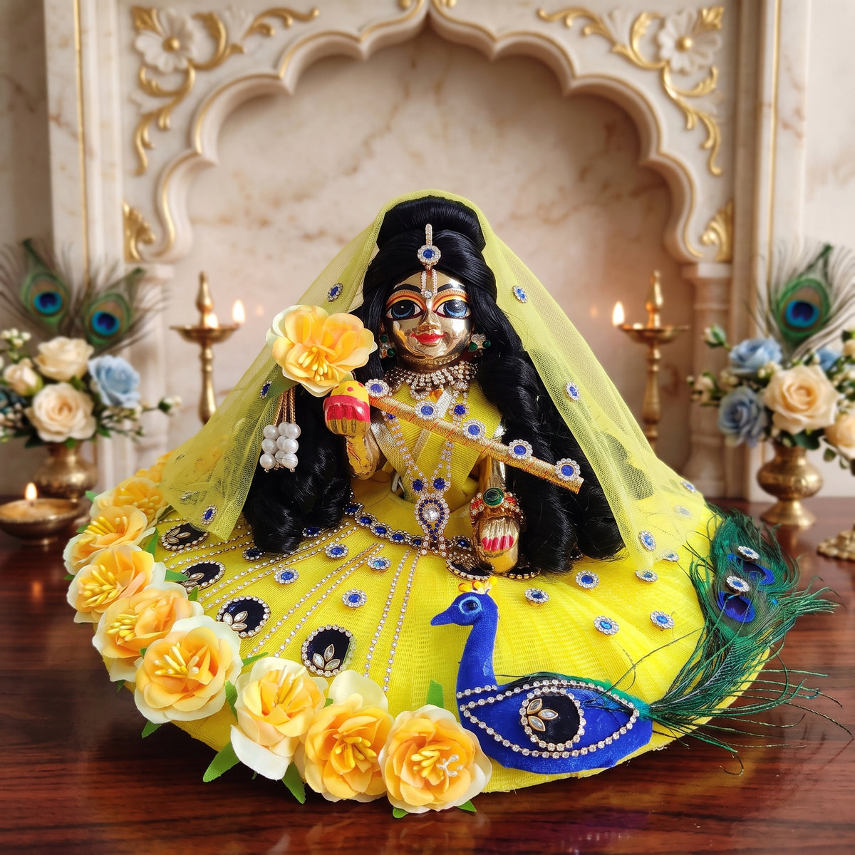 Peacock Theme Dress for Radha Rani with Chunri, Bansuri and a Surprise Gift
