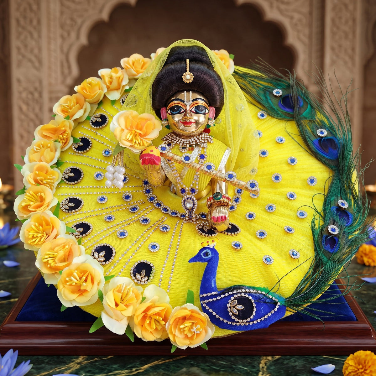 Peacock Theme Dress for Radha Rani with Chunri, Bansuri and a Surprise Gift