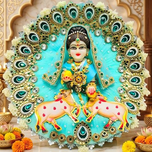 Divine Gau Mata Themed Radha Rani Dress with Dupatta, Bansuri and a Surprise Gift