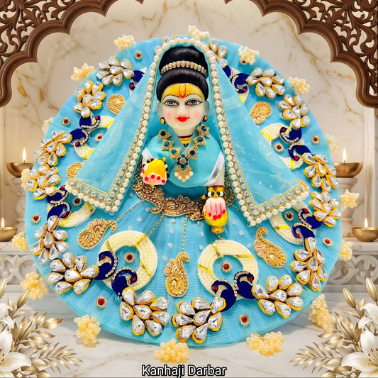 Sky Blue Kundan Work Radha Rani Dress with Dupatta, Bansuri and a Surprise Gift