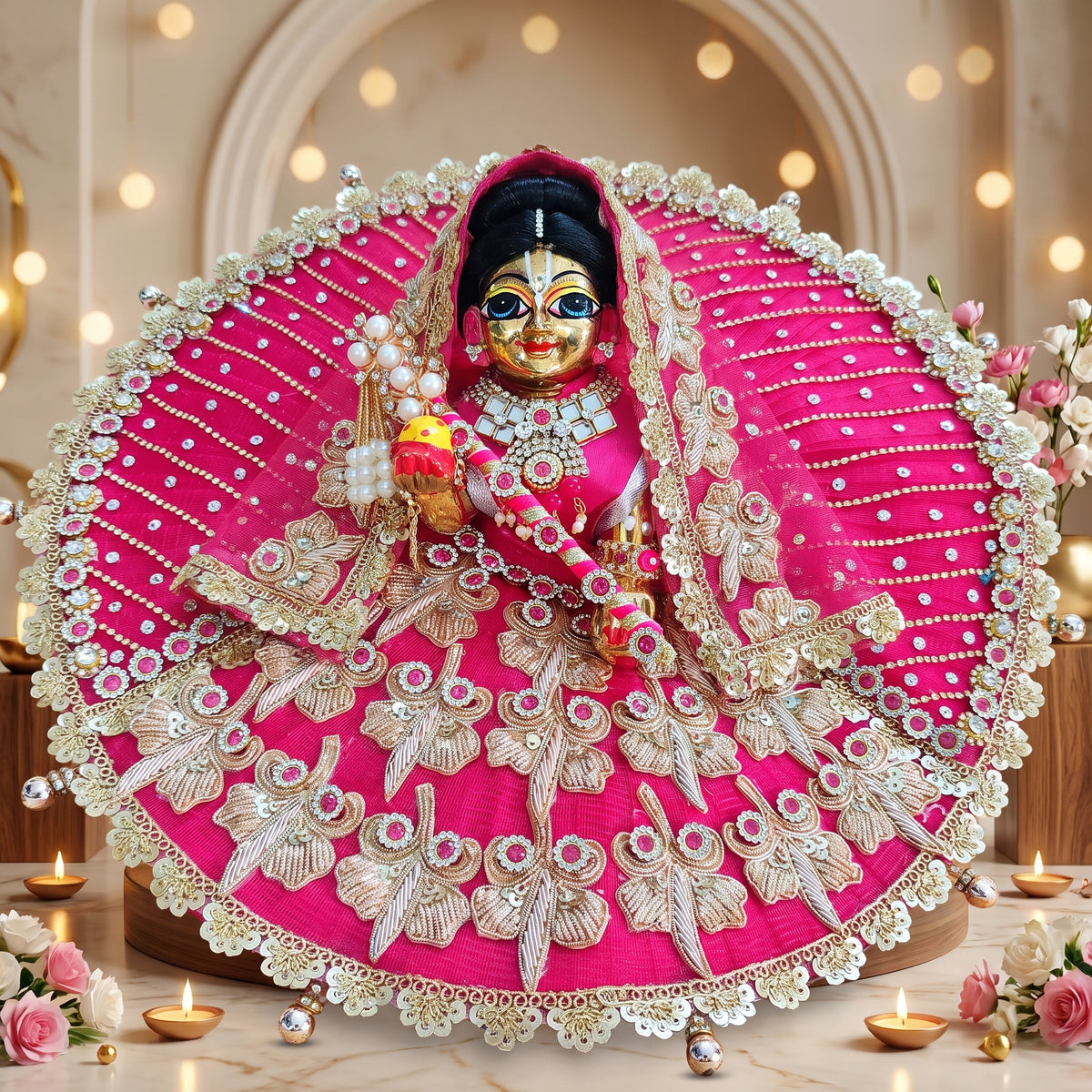 Royal Rani Pink Radha Rani Poshak with Dupatta, Bansuri and a Surprise Gift