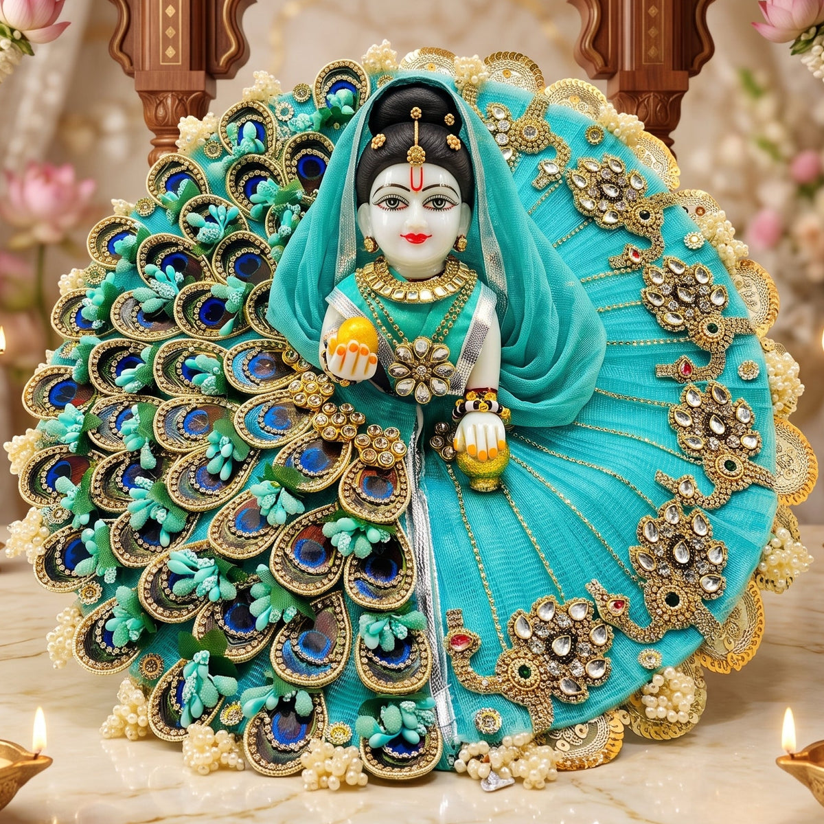 Elegant Sea Green Radha Rani Dress With Chunri, Bansuri and a Surprise Gift