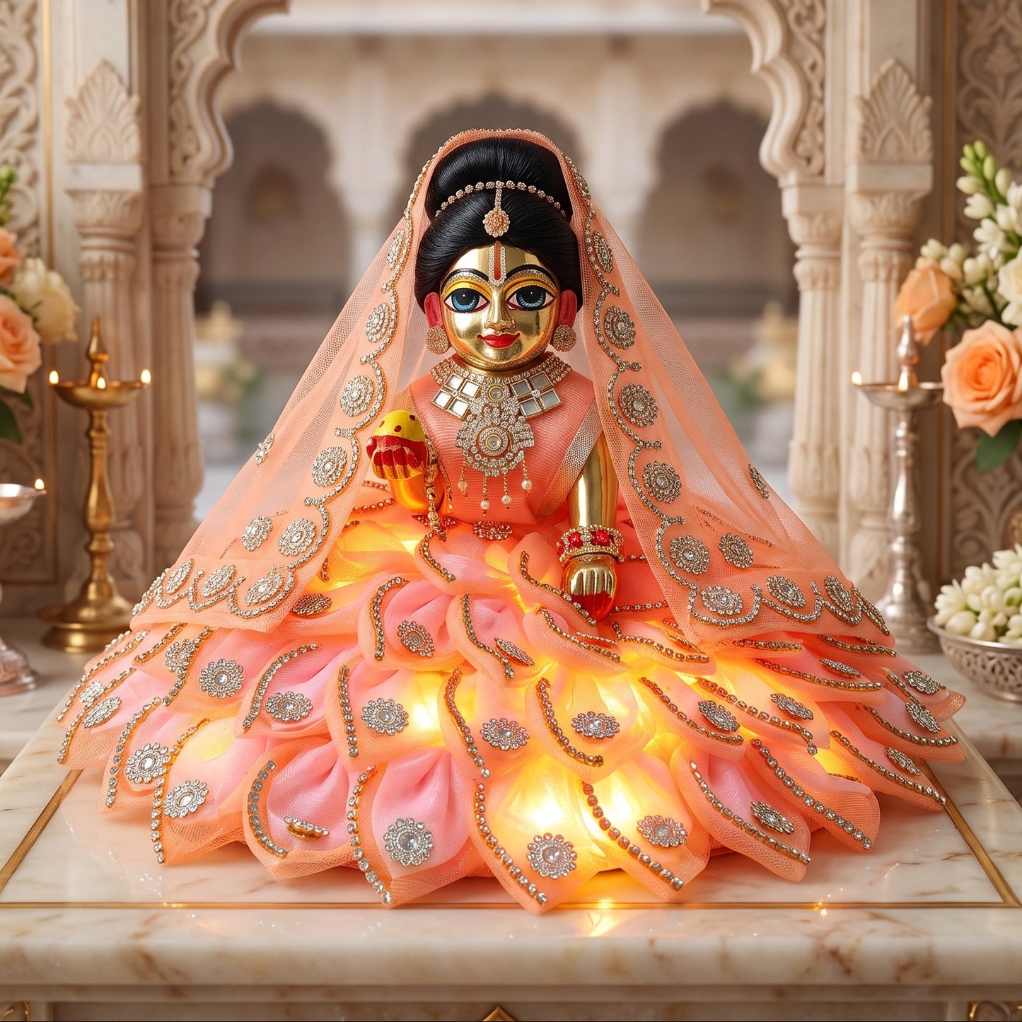 LED Light Two-in-One Fancy Radha Rani Dress with Dupatta, Bansuri and a Surprise Gift
