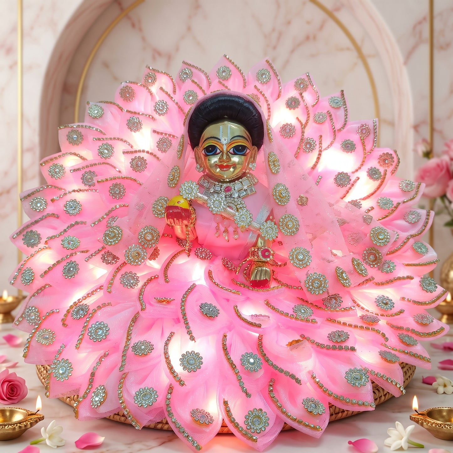 LED Light Two-in-One Fancy Radha Rani Dress with Dupatta, Bansuri and a Surprise Gift