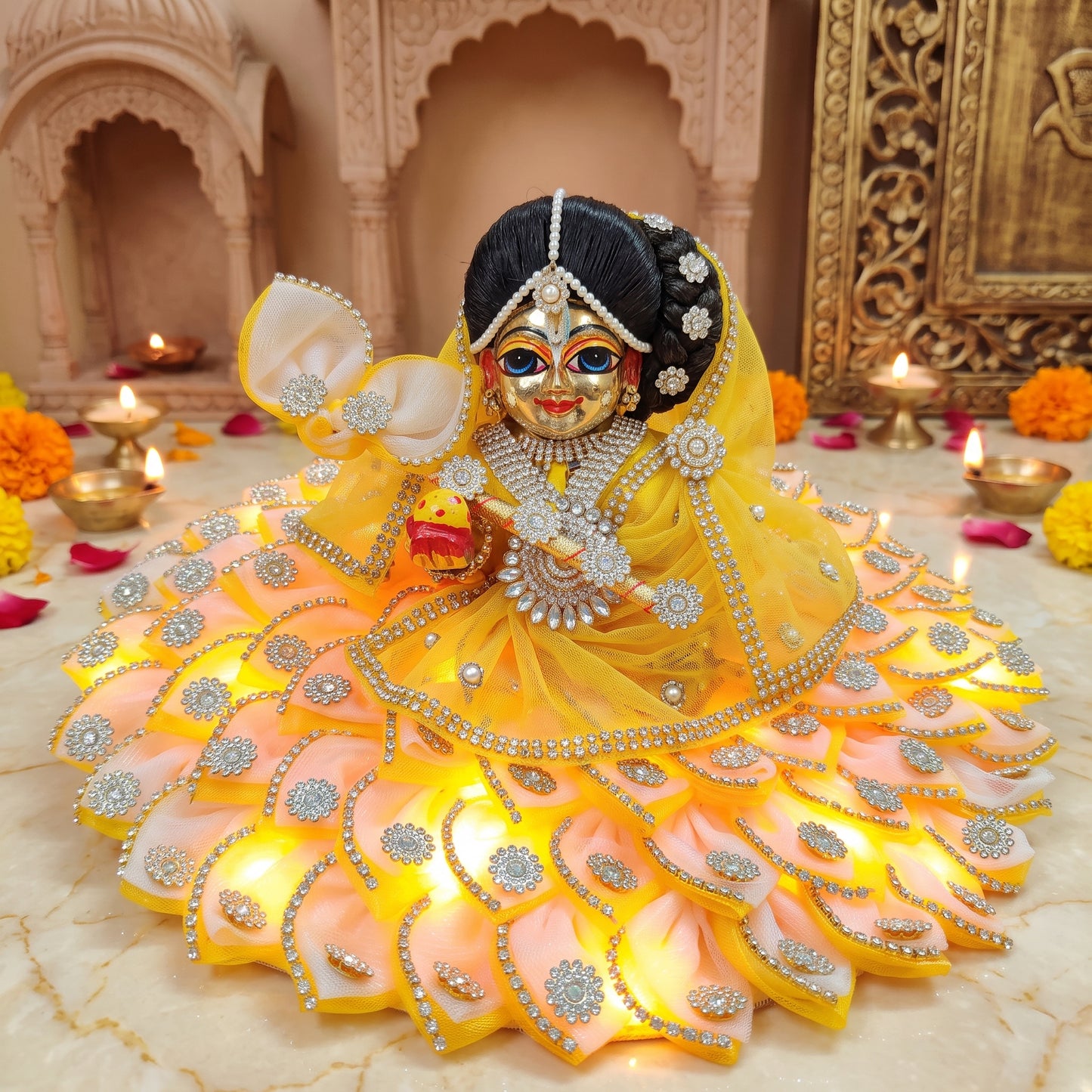 LED Light Two-in-One Fancy Radha Rani Dress with Dupatta, Bansuri and a Surprise Gift