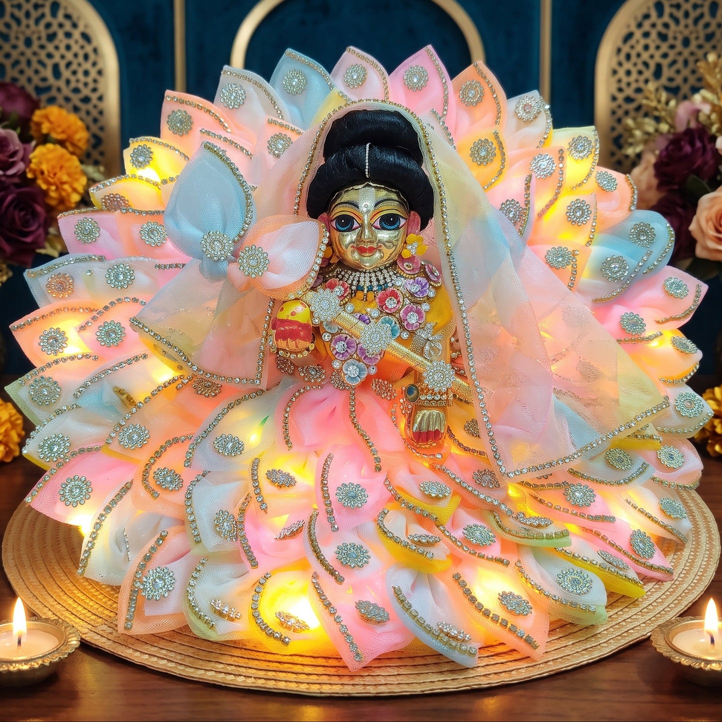 LED Light Two-in-One Fancy Radha Rani Dress with Dupatta, Bansuri and a Surprise Gift