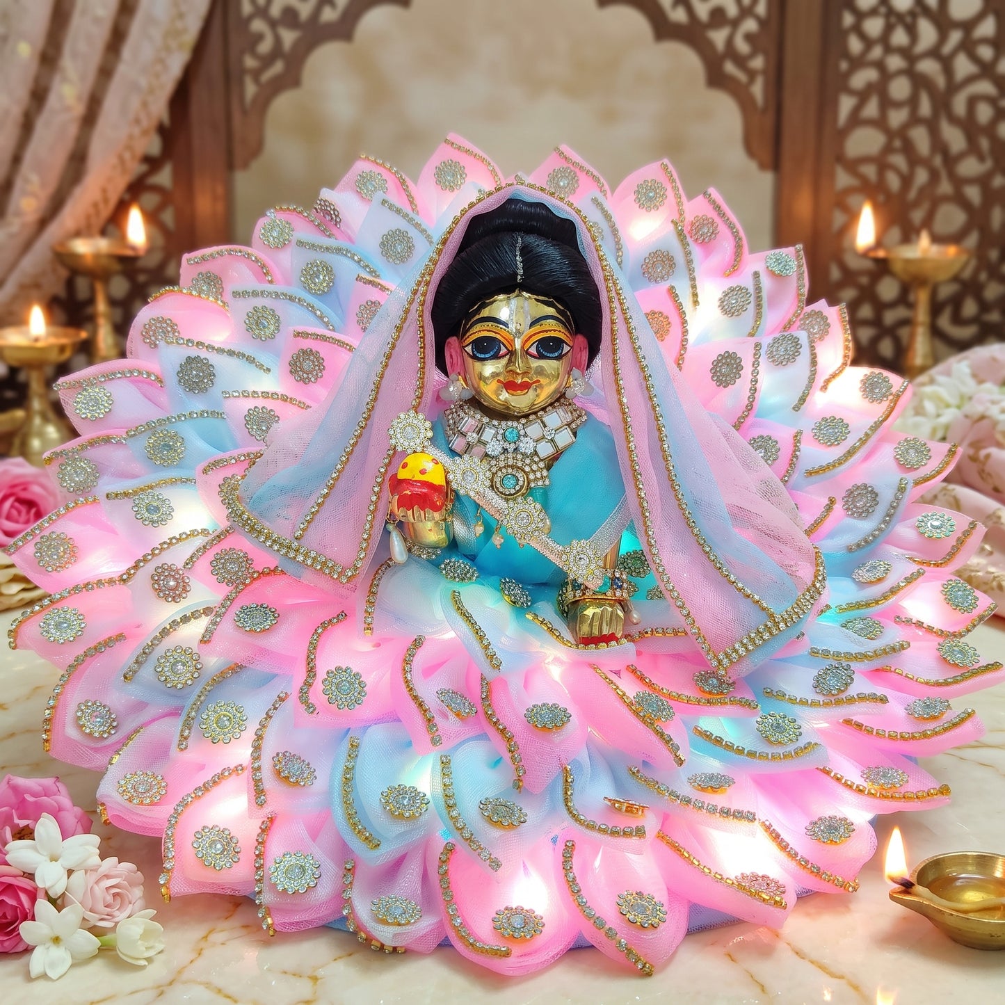 LED Light Two-in-One Fancy Radha Rani Dress with Dupatta, Bansuri and a Surprise Gift