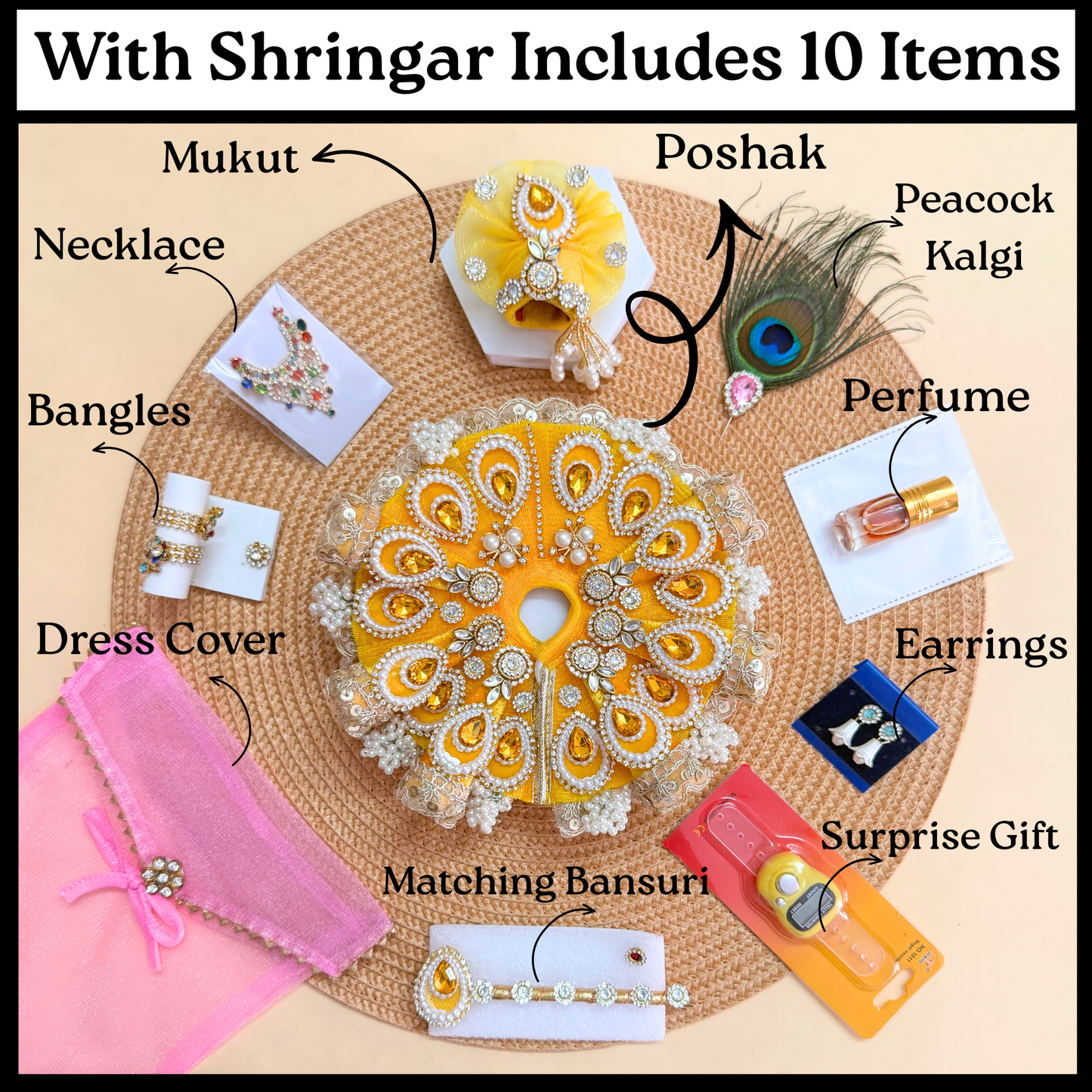 Laddu Gopal Cone Dress with Mukut & Surprise Gift