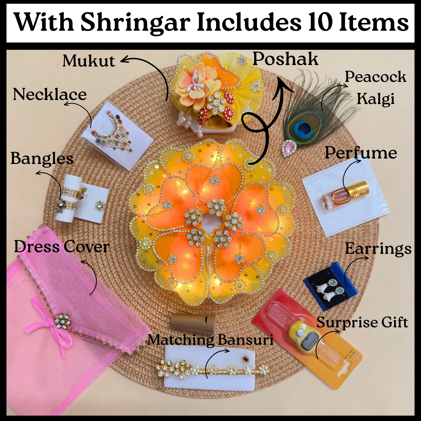 LED Light Heart Petal Krishna Dress with Mukut & Surprise Gift