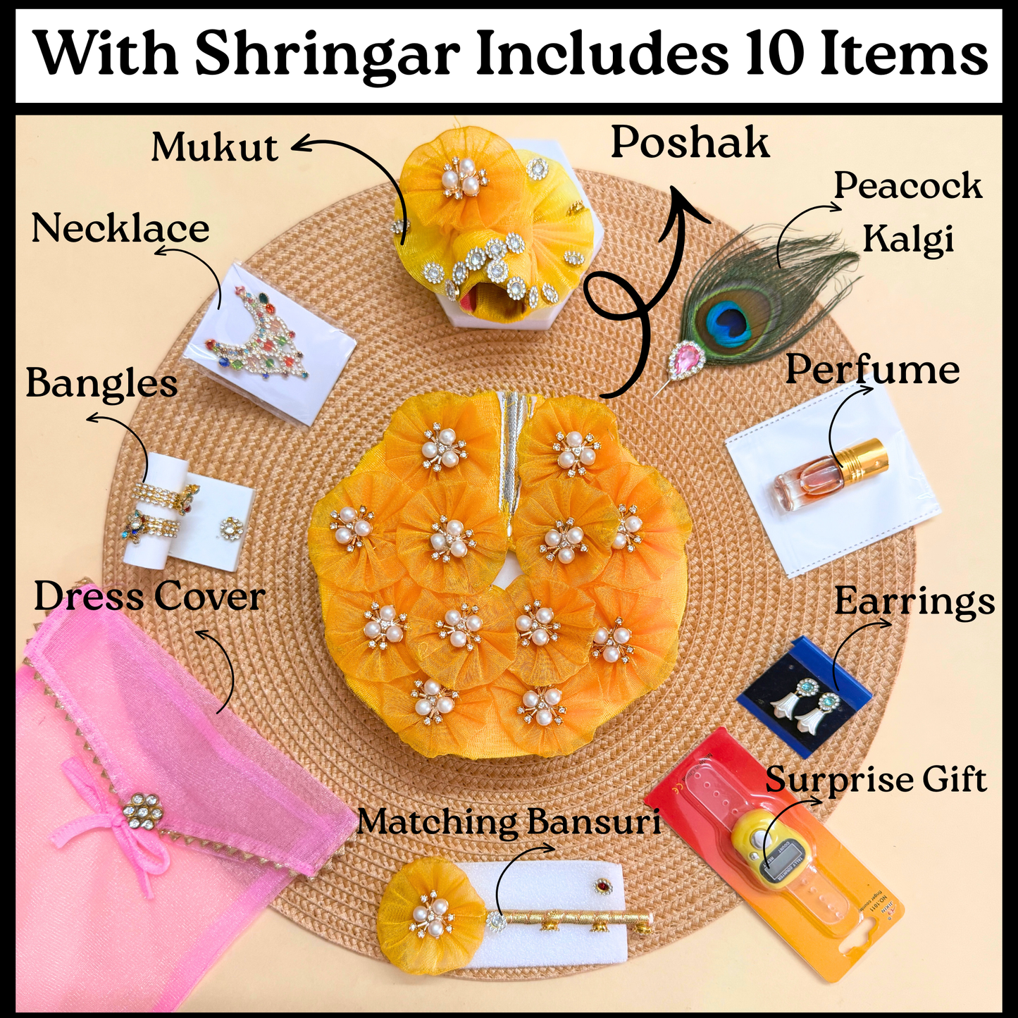Laddu Gopal Flower Dress with Mukut, Bansuri and a Surprise Gift