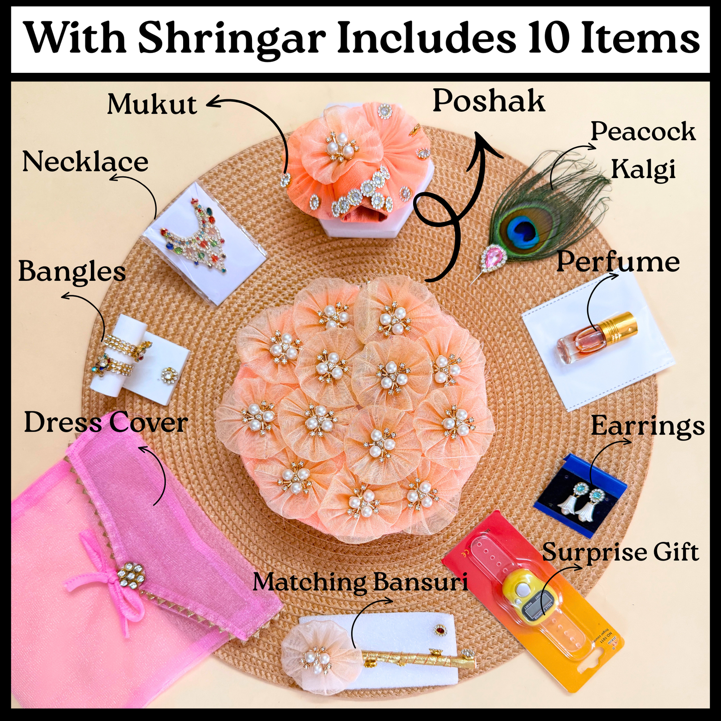 Thakur ji Flower Dress with Mukut, Bansuri and a Surprise Gift