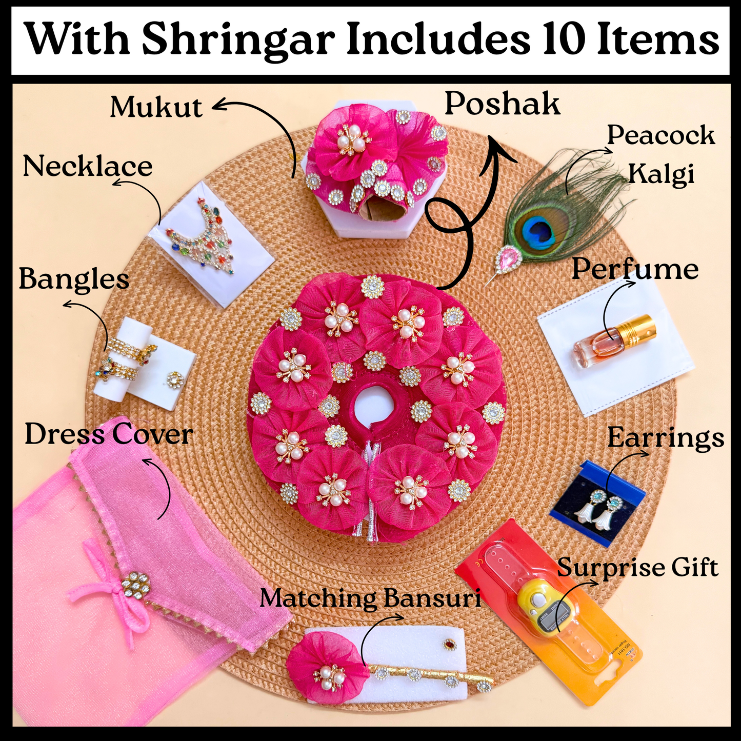 Ladoo Gopal Flower Dress with Mukut, Bansuri and a Surprise Gift