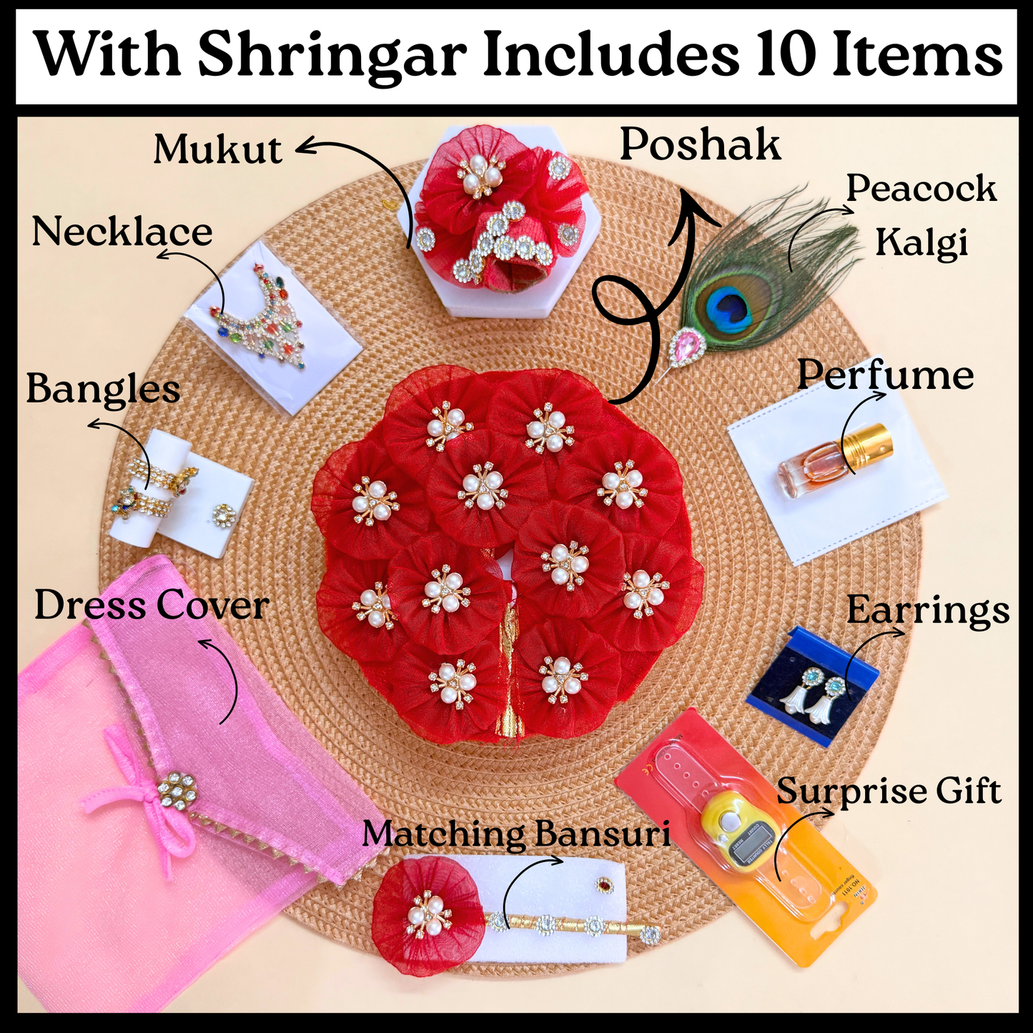 Kanha ji Flower Dress with Mukut, Bansuri and a Surprise Gift