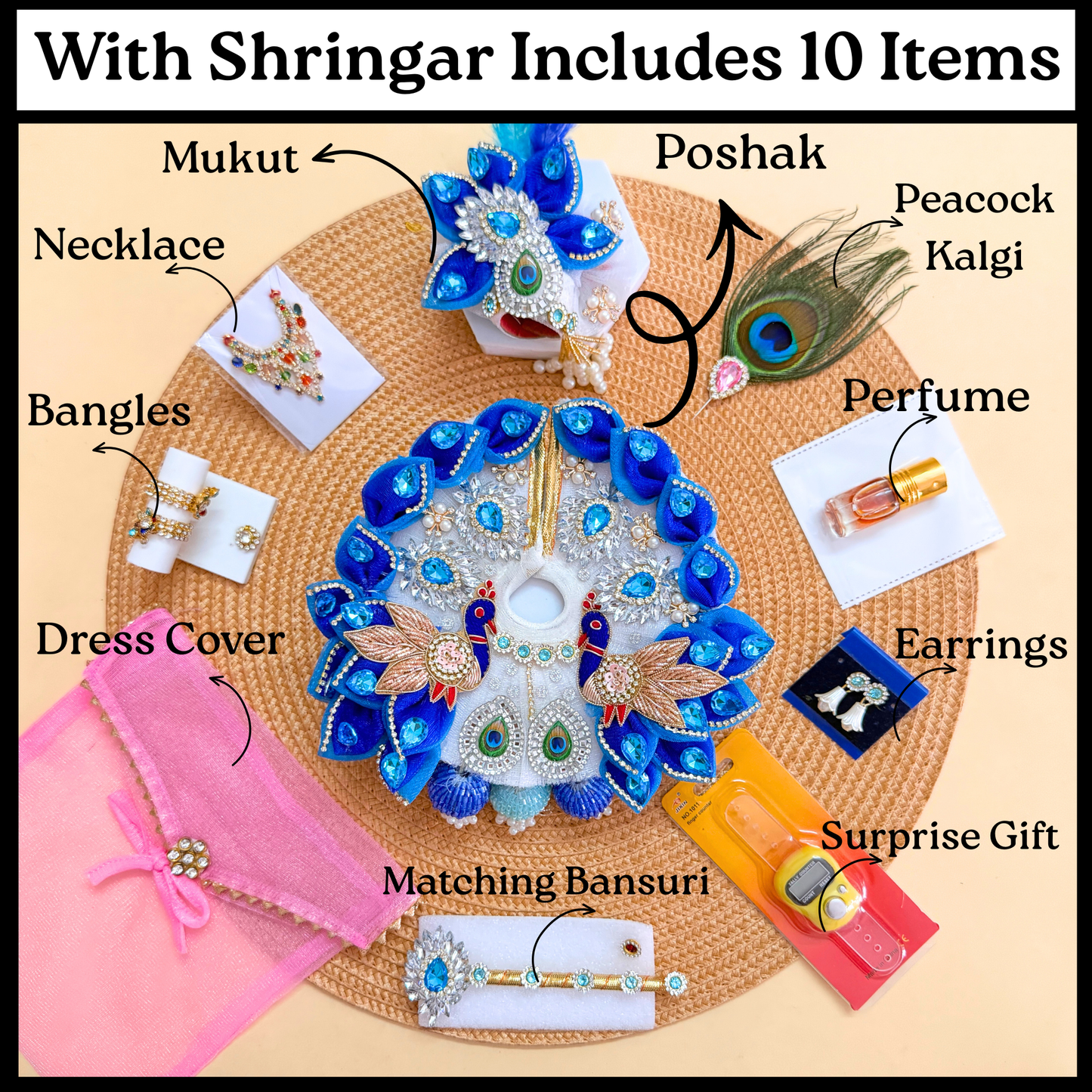 Royal Laddu Gopal Peacock Heavy Dress with Mukut & Surprise Gift