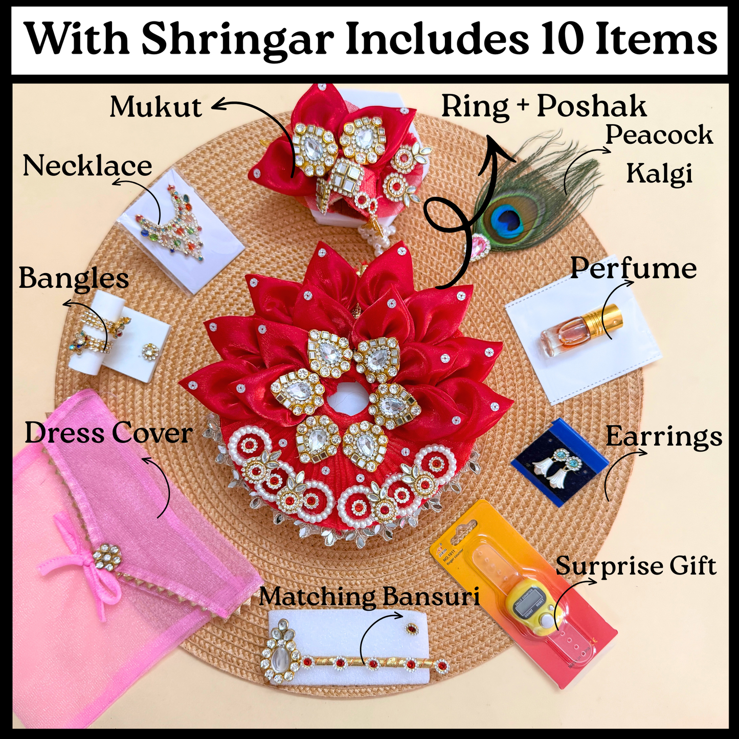 Two in One Ring Laddu Gopal Dress with Mukut, Bansuri & Surprise Gift