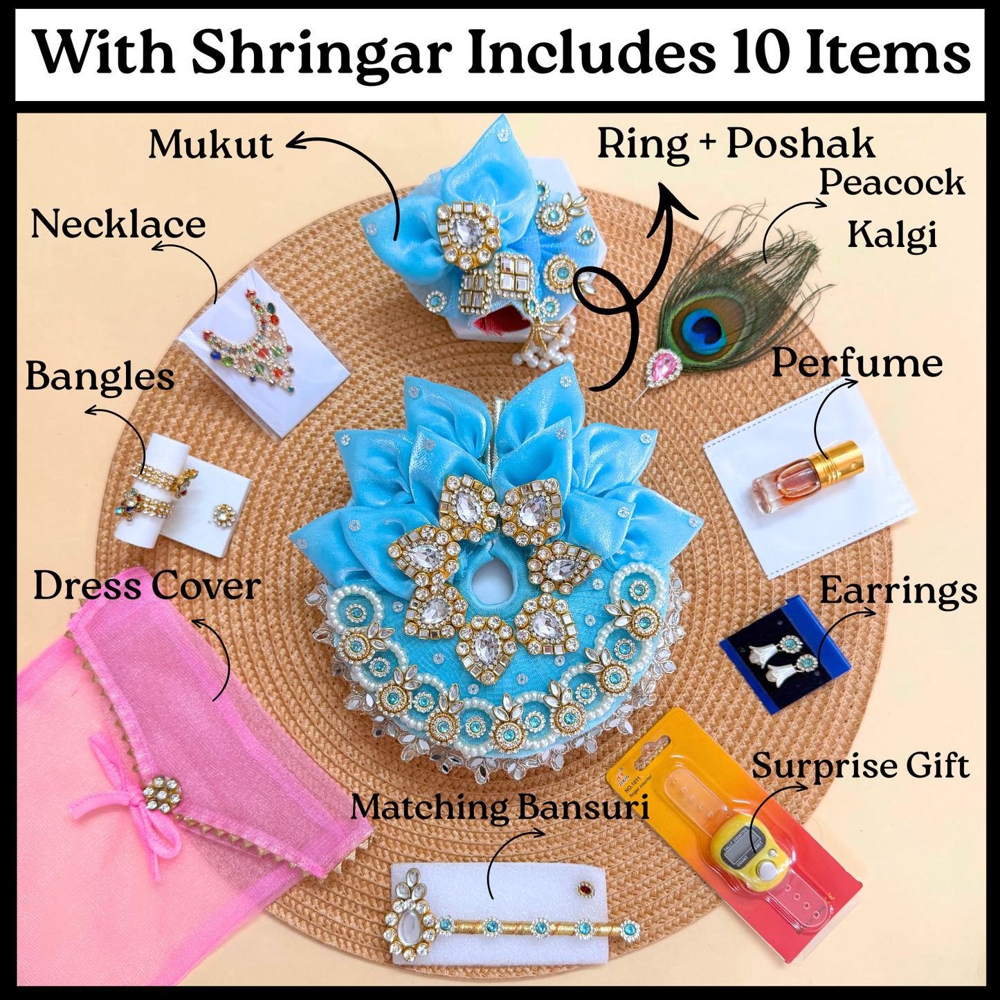 Two in One Ring Thakur ji Dress with Mukut, Bansuri & Surprise Gift