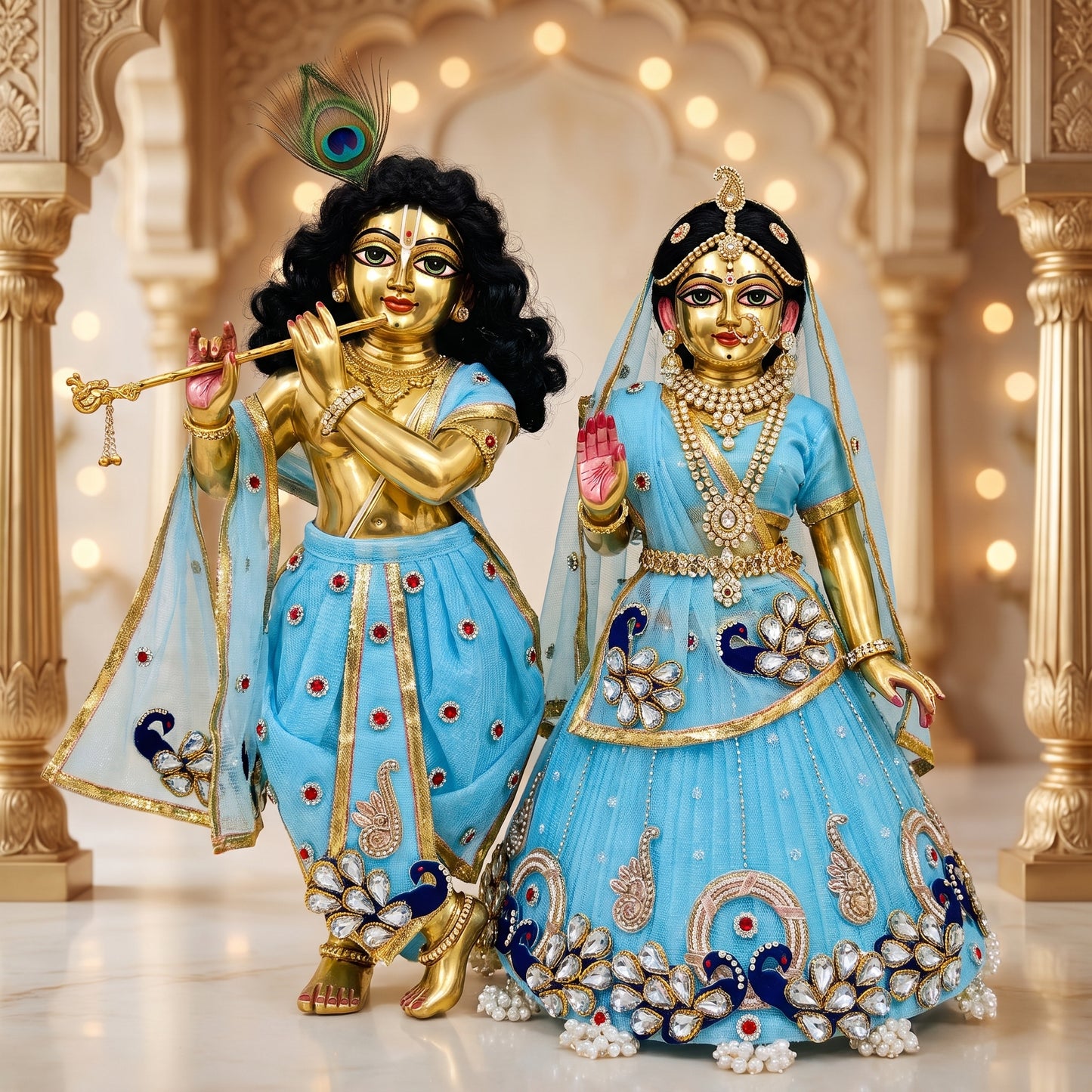 Designer Peacock Theme Radha Rani Lehenga & Krishna Dhoti Dress