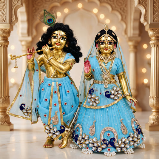 Designer Peacock Theme Radha Rani Lehenga & Krishna Dhoti Dress