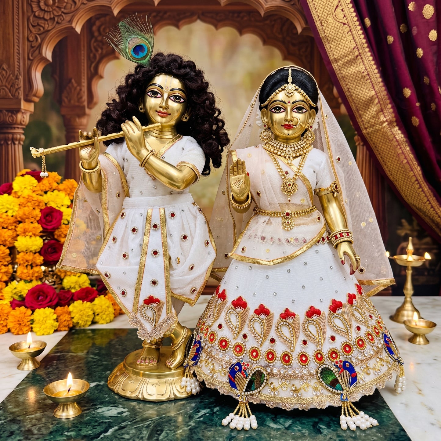 Designer White Radha Krishna Dress | Jugal Jodi Poshak