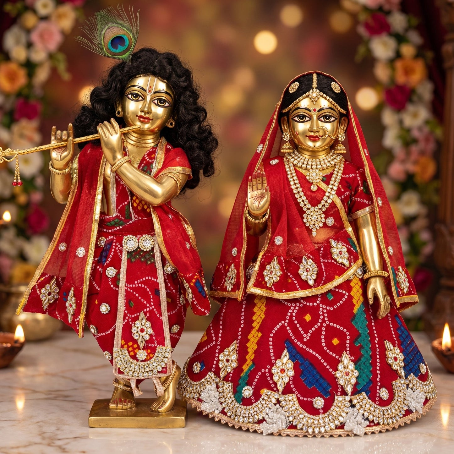 Traditional Bandhani Radha Krishna Poshak