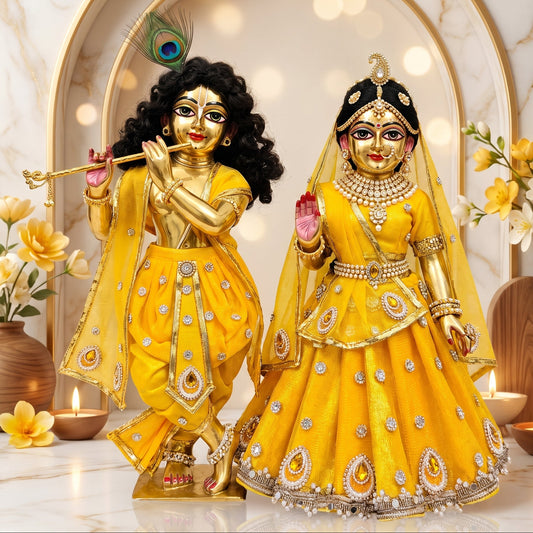 Yellow 3D Cone Radha Krishna Dress