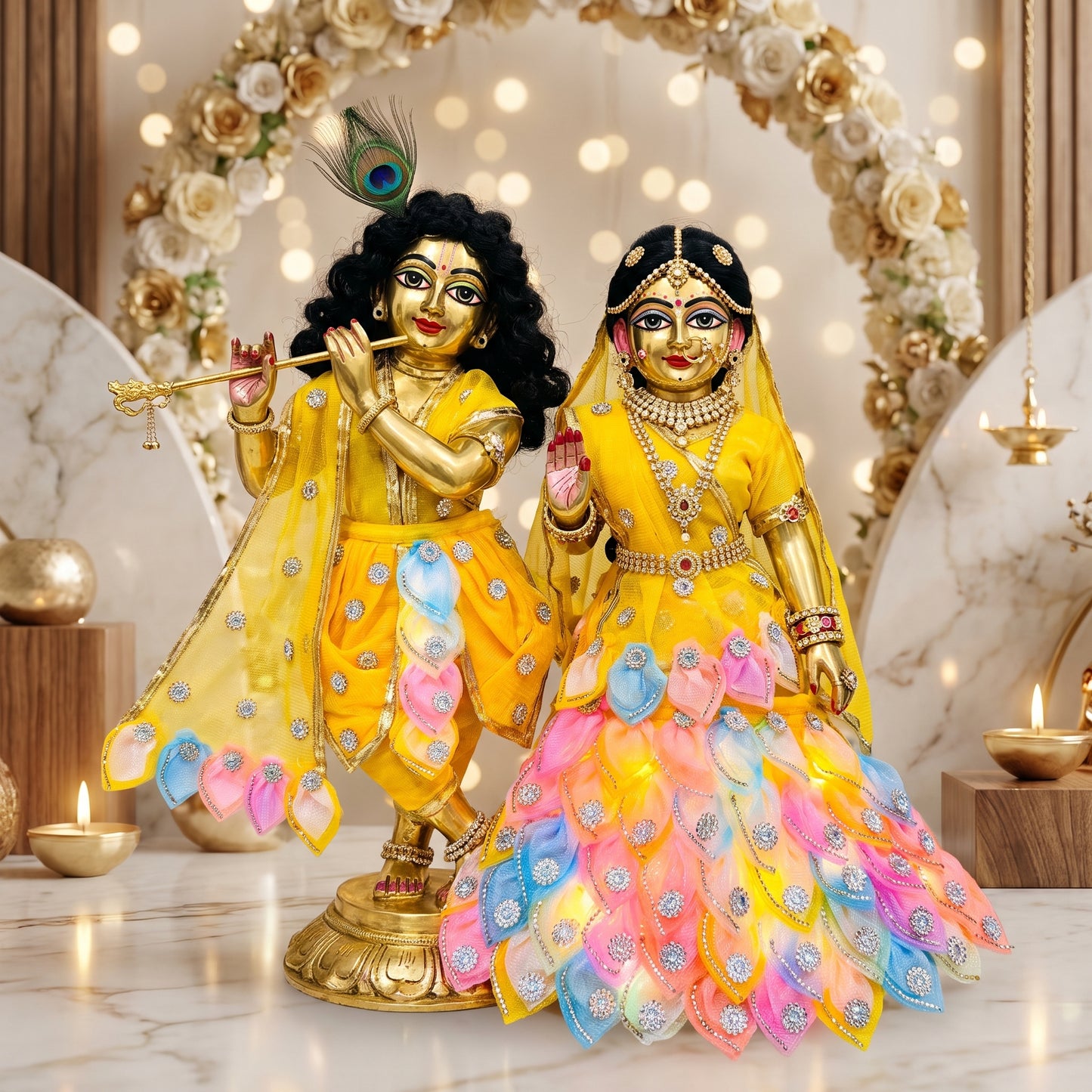 Two-in-one LED Light Radha Rani Lehenga & Krishna Dhoti Dress Set