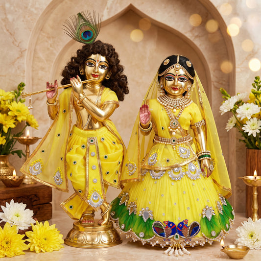 Designer Radha Krishna Jugal Jodi Yellow Dress