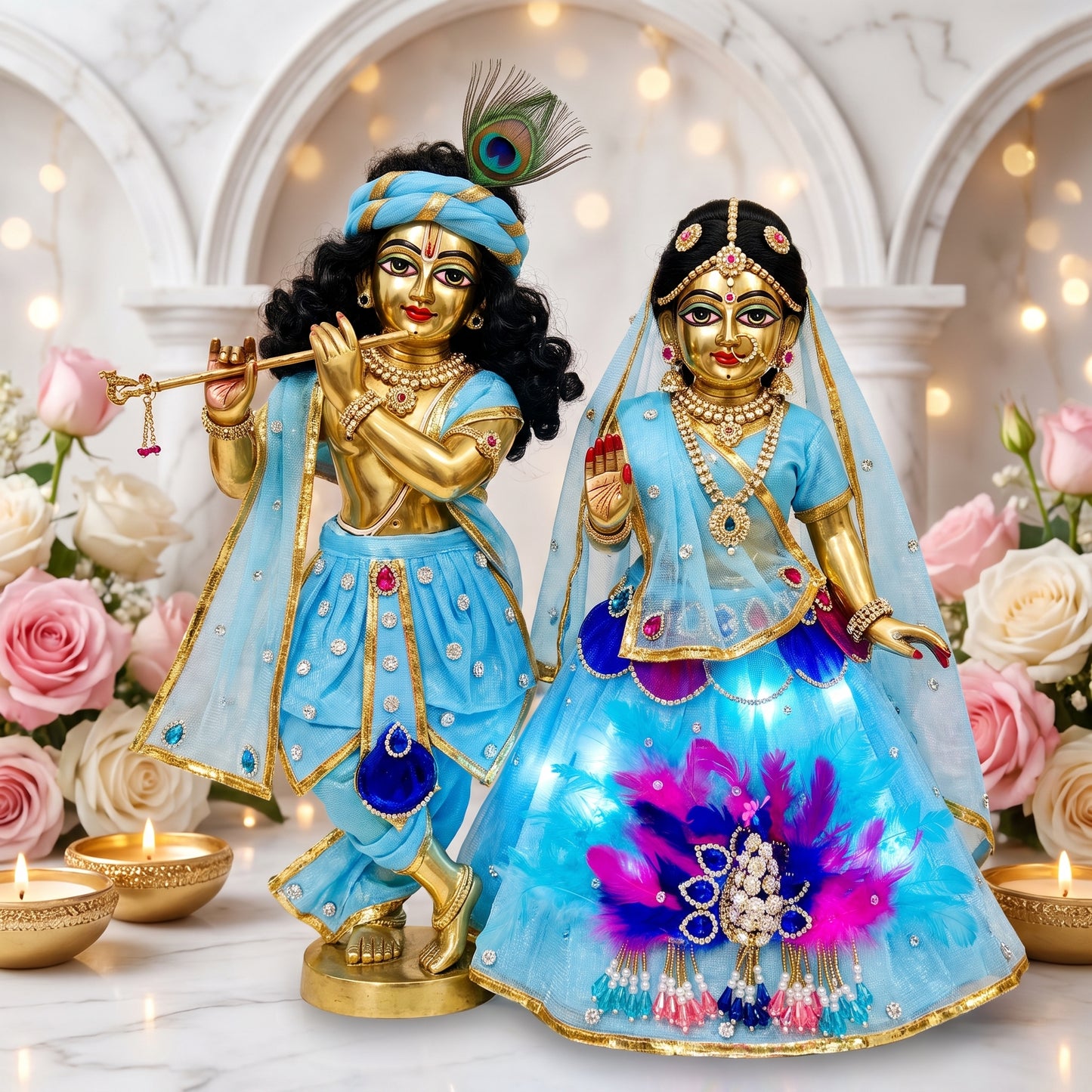 LED Light Radha Krishna 3D Peacock Dress
