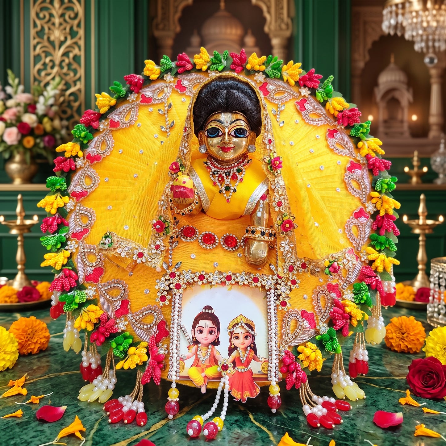 Ram-Sita Ji on Jhula Radha Rani Poshak with Dupatta, Bansuri and a Surprise Gift