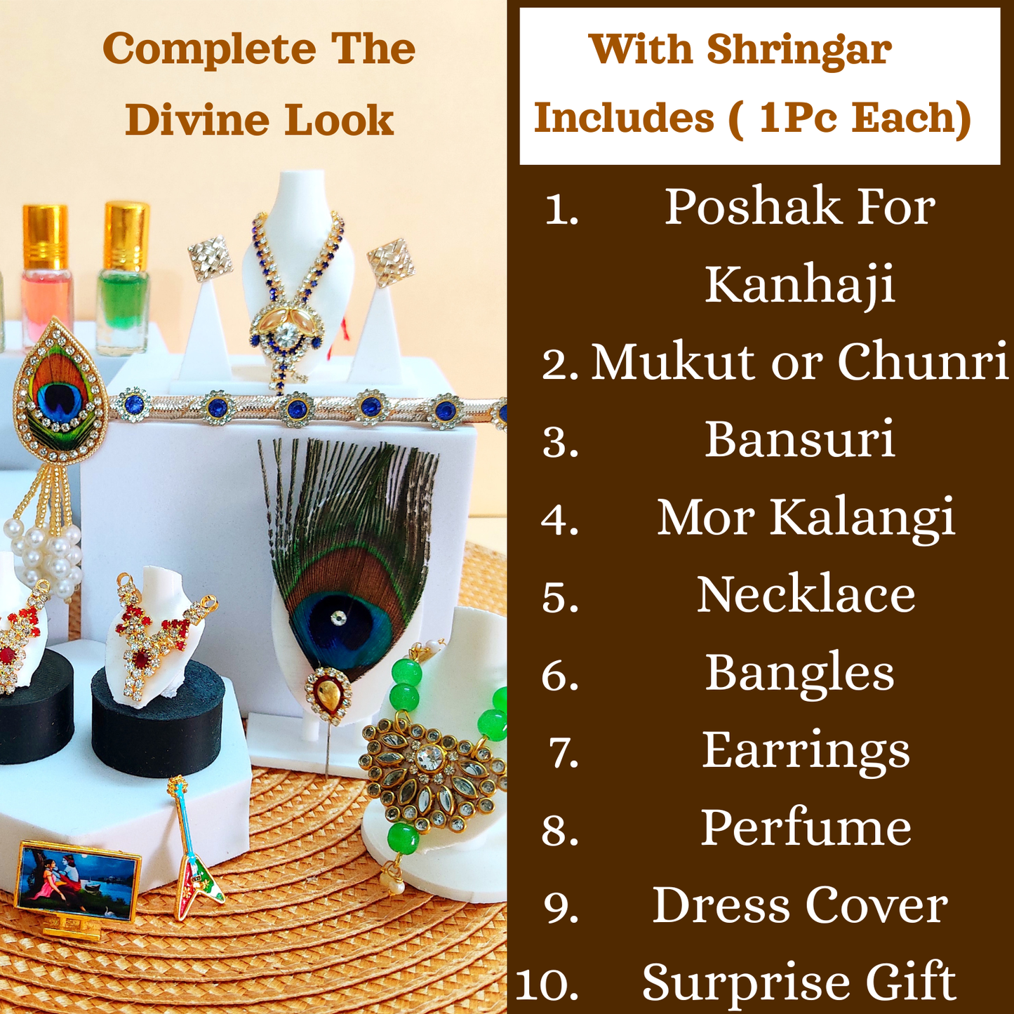 Sky Blue Peacock Bal Krishna Poshak with Pagdi, Bansuri and a Surprise Gift